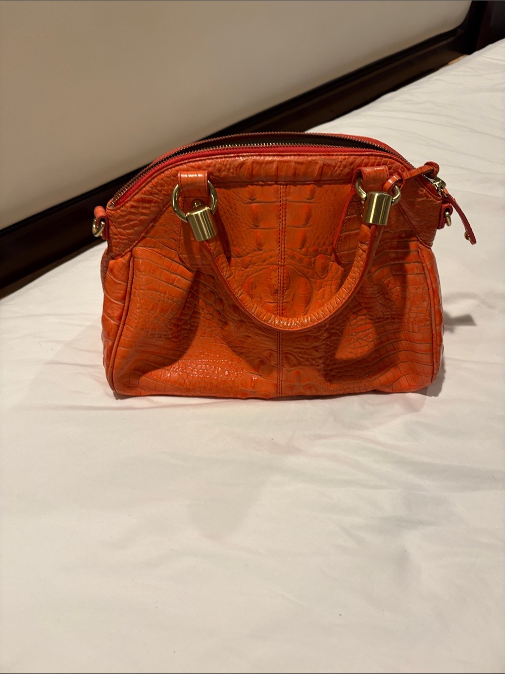 Brahmin Orange Croc-Embossed Satchel with Gold Hardware